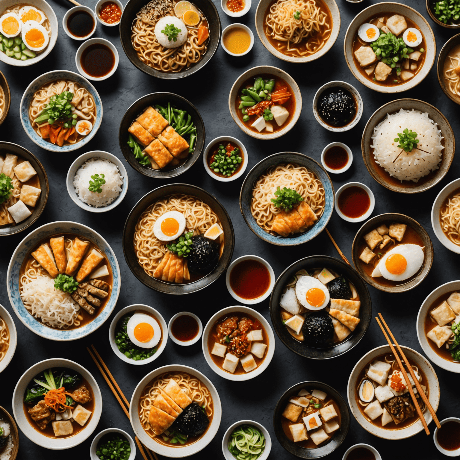 A collage of various affordable Japanese dishes including ramen, onigiri, and street food