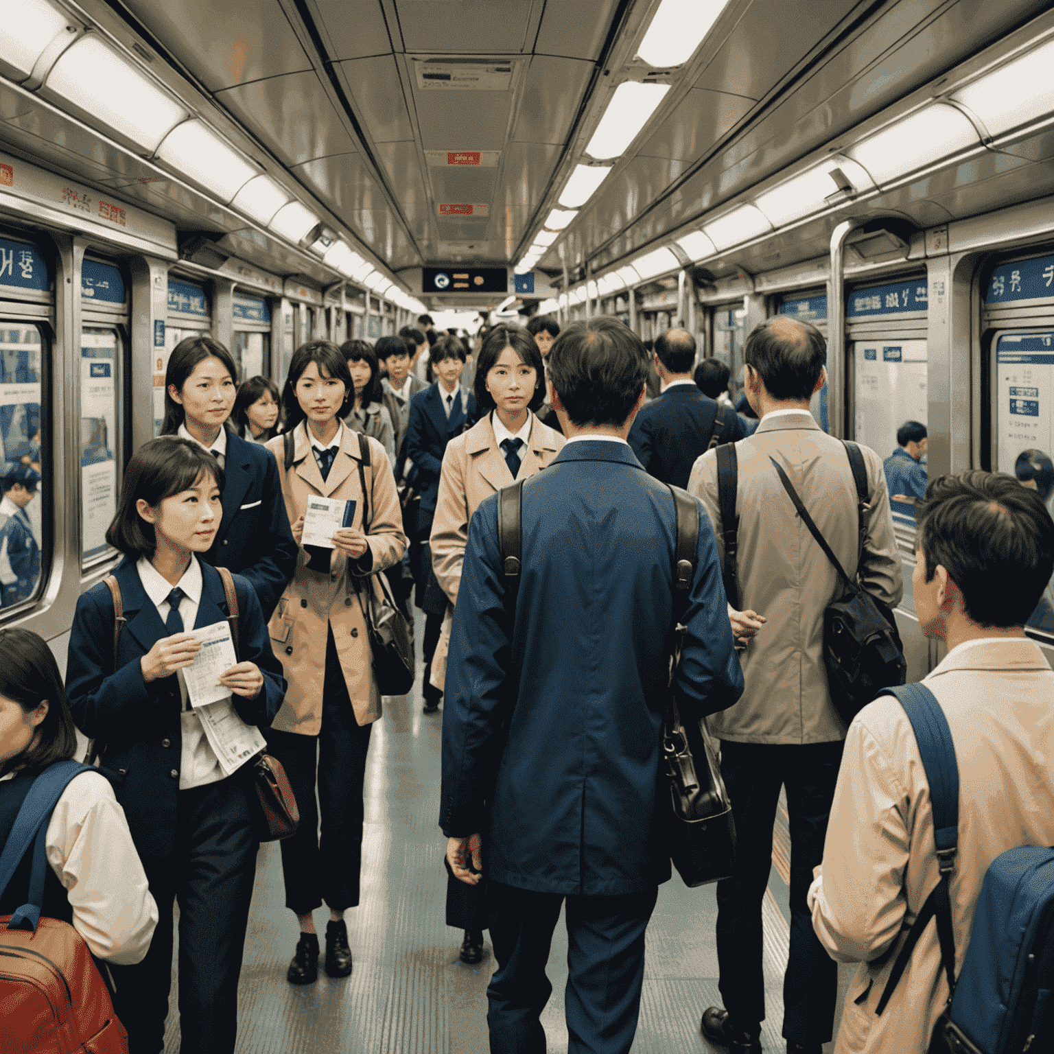 Japanese train and bus systems, showing passengers using rail passes