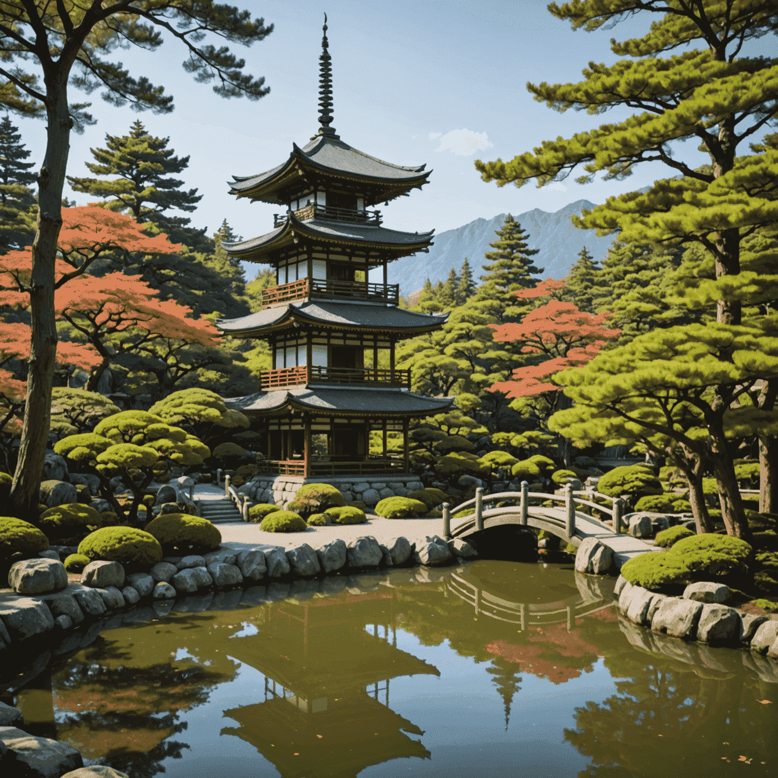 A serene Japanese garden with a traditional pagoda, representing free or low-cost cultural experiences in Japan